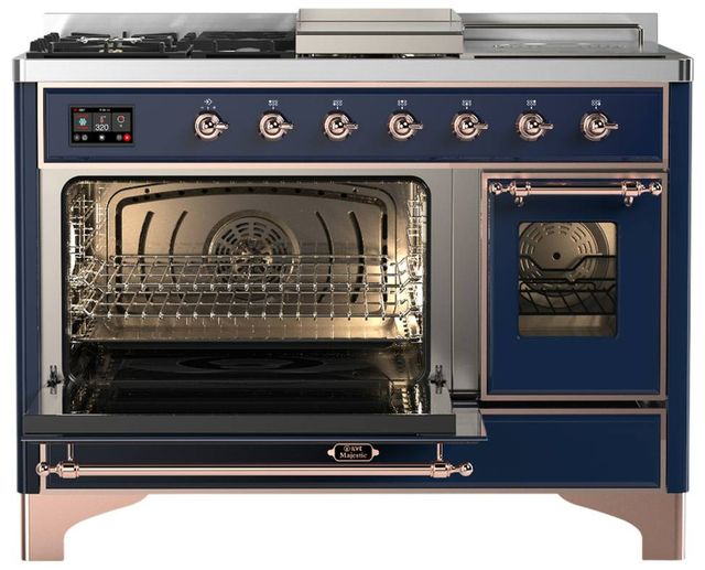 Ilve® Majestic III 48" Midnight Blue Pro Style Dual Fuel Liquid Propane Range with Triple Glass Door and Copper Trim-3