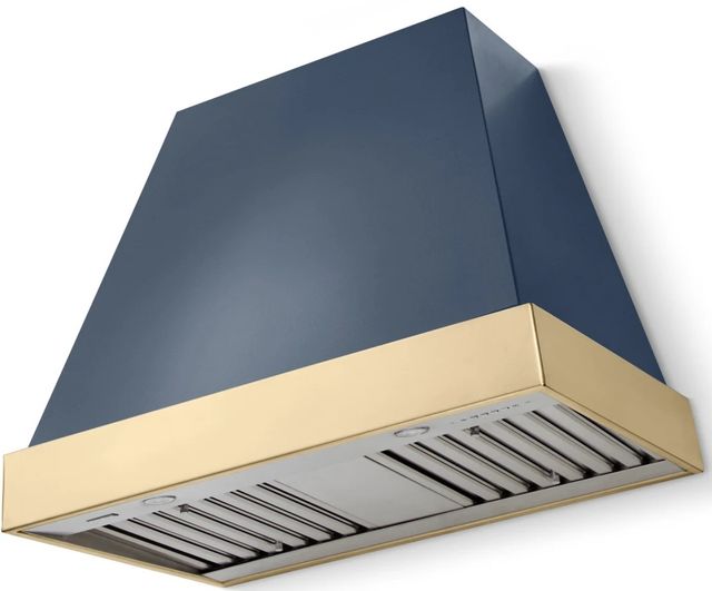 La Cornue CornuFé Euclid 36" Winter Sky Wall Mounted Range Hood with Polished Brass Trim-0