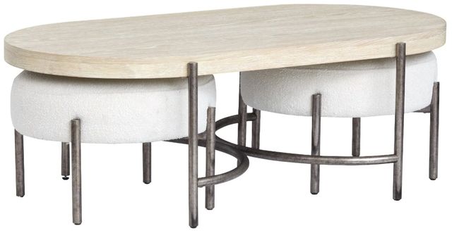 Magnussen Home® Jennings 3-Piece Edgecomb Gray Oval Cocktail Table with Weathered Antique Nickel Base and Two Ottomans Set-0