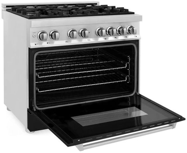 ZLINE 36" Stainless Steel Pro Style Dual Fuel Range with Black Matte Door-2