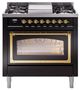 Ilve® Nostalgie II Noblesse 36'' Glossy Black Pro Style Dual Fuel Range with Brass Trim-0