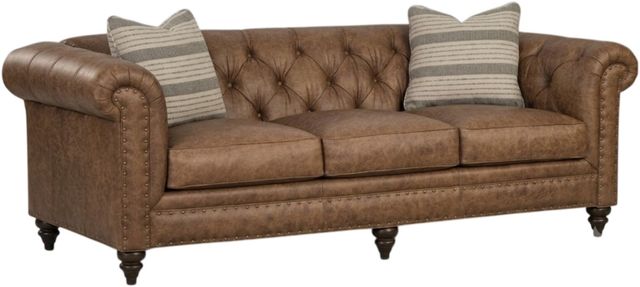 Craftmaster® Customizable CM Leather Tufted Sofa with Pillows-0