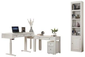 Parker House® Boca 5-Piece Cottage White Power Lift L-Shaped Office Desk with File and Bookcase Set