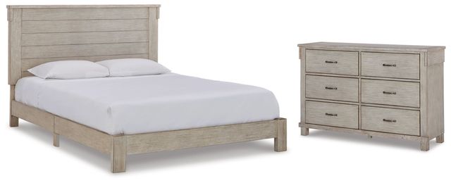 Signature Design by Ashley® Hollentown 2-Piece Whitewash Queen Panel Bed Set-0