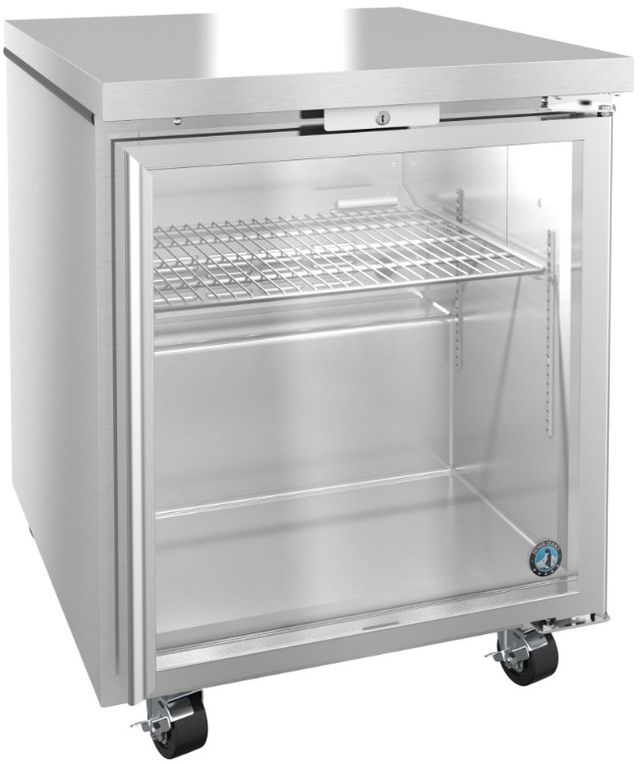Hoshizaki Steelheart® 27" 6.21 Cu. Ft. Stainless Steel Single Section Undercounter Low Profile Refrigerator with Full Glass Door-1