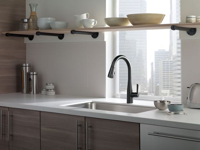 Delta Essa® Matte Black Single Handle Pull-Down Kitchen Faucet-1
