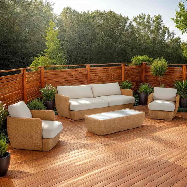 LH Home Siesta Natural Wicker Outdoor Coffee Table with Faux Cement Top-1