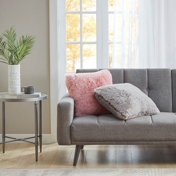 Olliix by CosmoLiving Cleo Grey Ombre Print Shaggy Fur Pillow-3