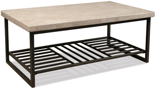 Riverside Furniture Capri Alabaster Travertine Stone Top Coffee Table with Black Base-0