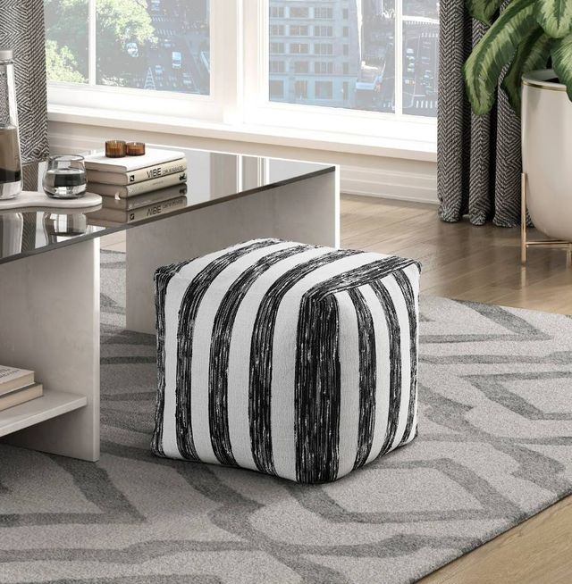 Homelegance® Easley Black/White Striped Pouf-1