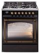 Ilve® Nostalgie II Noblesse 30" Glossy Black Pro Style Dual Fuel Range with Burnished Trim-0