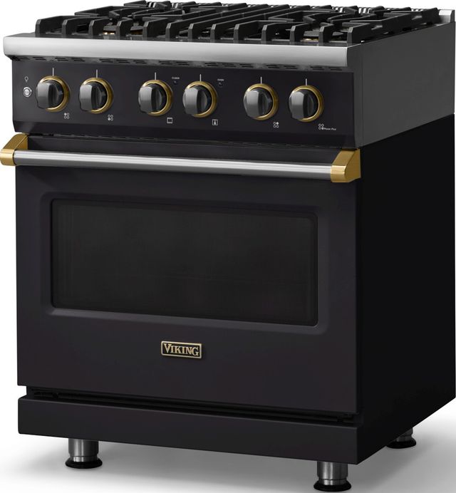 Viking® 5 Series 30" Onyx Pro Style Dual Fuel (LP) Range with Brushed Brass Trim-3
