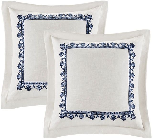 Olliix by Madison Park Signature Indigo Sky Off White/Blue King Faux Linen Oversized Comforter Set-2