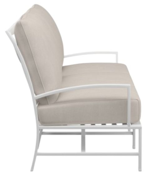 Sunset West Bristol Satin White Aluminum Outdoor Sofa with Canvas Flax Cushion-1