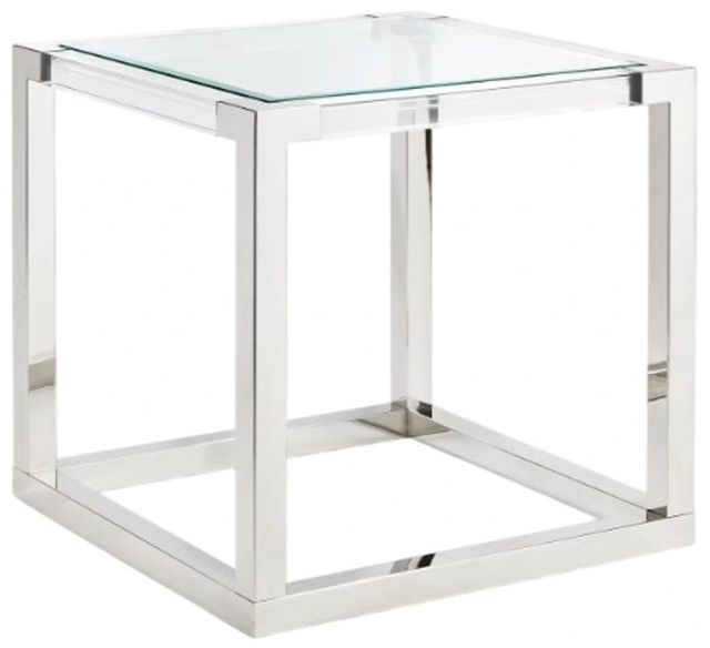 Michael Amini® State St. Glass Top Square End Table with Stainless Steel Base-0