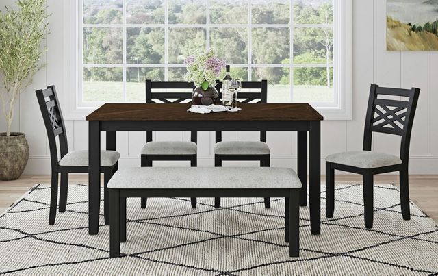 Elements International Brooks 6-Piece Black/Gray/Medium Brown Dining Set-1