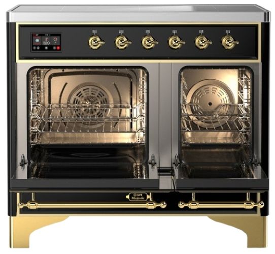 Ilve® Majestic III 40" Glossy Black Pro Style Induction Range with Triple Glass Door and Brass Trim-1