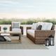 Sunset West Havana Aged Tobacco Resin Wicker Outdoor Sofa with Canvas Flax Cushion-3