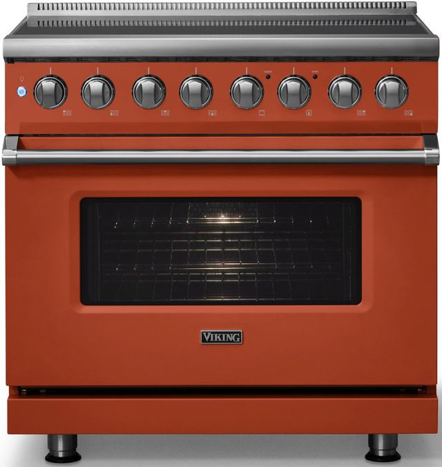 Viking® 5 Series 36" Spiced Cider Pro Style Induction Range with Polished Chrome Trim-3
