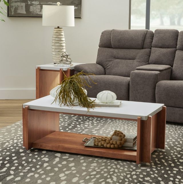 Flexsteel® Lincoln White Coffee Table with Walnut Base and Casters-1
