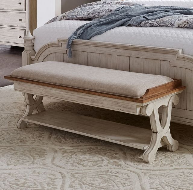Liberty Furniture Farmhouse Reimagined Antique White/Chestnut Bed Bench-1
