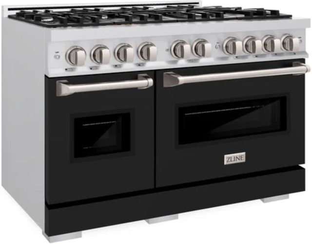 ZLINE Classic Series 48" Stainless Steel Pro Style Dual Fuel Range with Black Matte Door-2