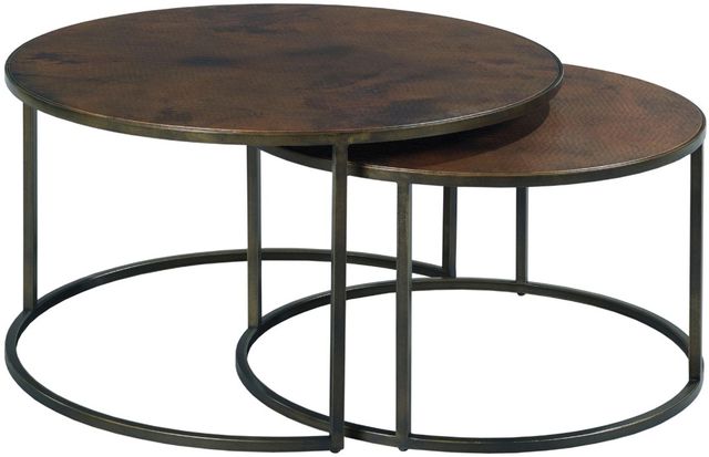 Hammary® Sanford Acid Washed Copper Top Round Nesting Cocktail Table with Antiqued Bronze Metal Base -0