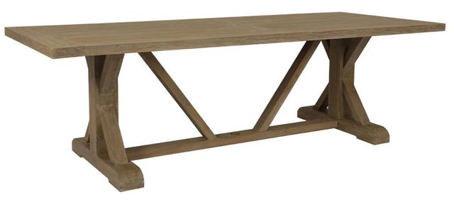 Sunset West Coastal Warm Gray Wooden Rectangular Outdoor Trestle Dining Table-0
