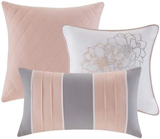 Olliix by Madison Park 6 Piece Grey/Blush Full/Queen Lola Printed Duvet Cover Set-2