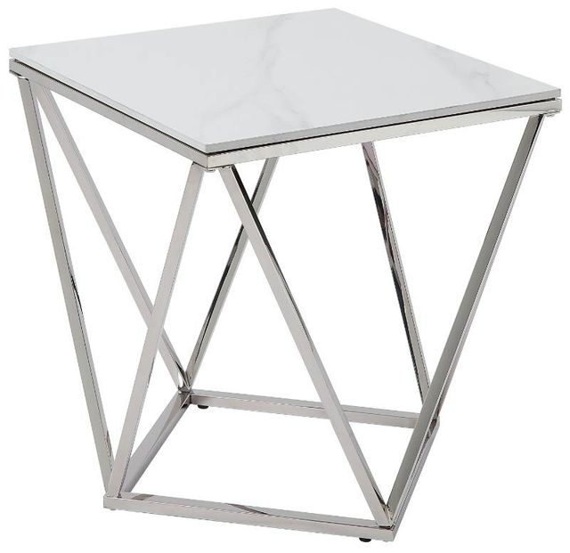 Homelegance® Alfeo White End Table with Silver Base-0