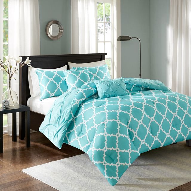 Olliix by Madison Park Essentials 5 Piece Aqua Full/Queen Kasey Reversible Comforter Set-0