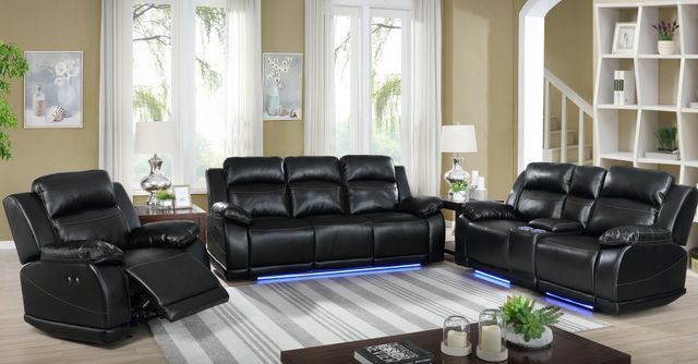 New Classic® Home Furnishings Vega Premier Black Power Dual Recliner Sofa-1