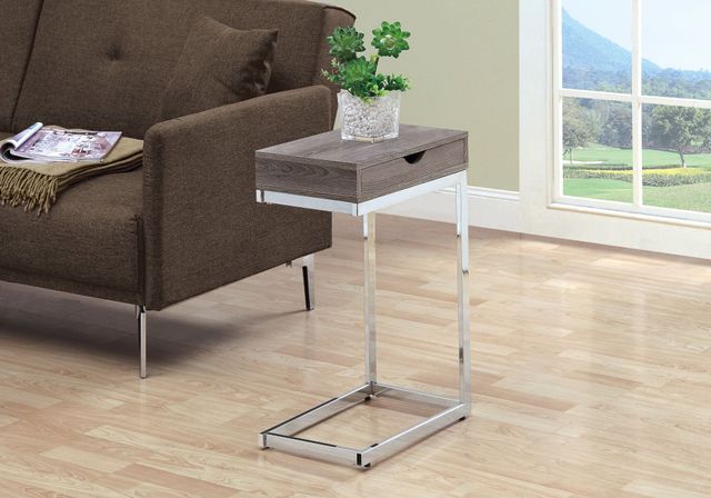 Monarch Specialties Inc. Dark Taupe Drawer Accent Table with Chrome Metal Frame-2
