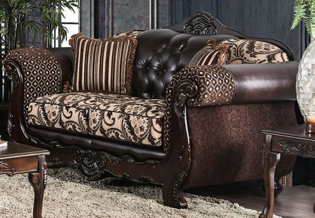 Furniture of America® Quirino 2-Piece Light Brown/Dark Brown Sofa and Loveseat Set-2
