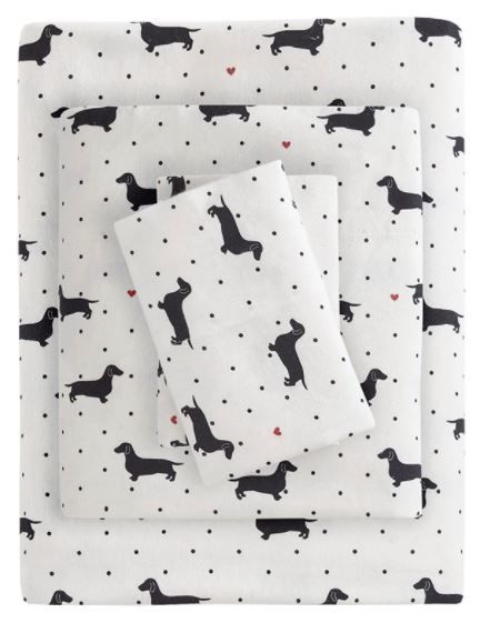 Olliix by True North by Sleep Philosophy Cozy Flannel Black Dogs Twin 100% Cotton Printed Sheet Set-0