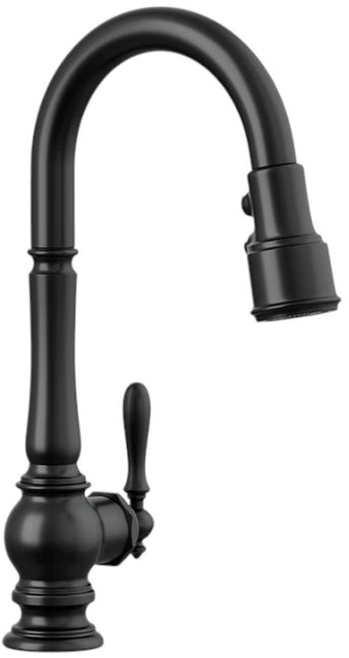 KOHLER® Artifacts® Matte Black Kitchen Sink Faucet with Unique Three-Function Sprayhead-0