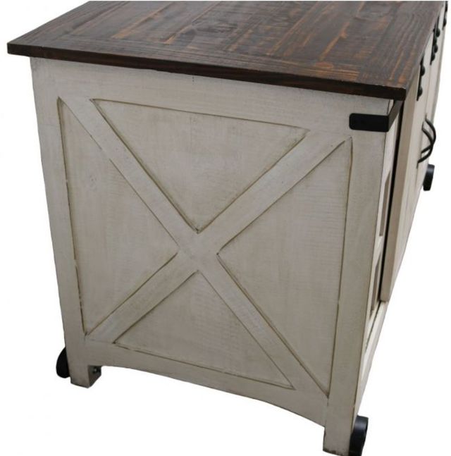 Million Dollar Rustic W. White Barn Door Kitchen Island with Stools-2