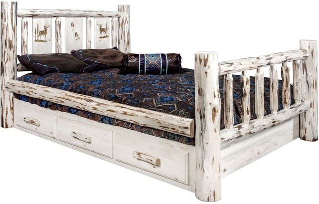 Montana Woodworks® Montana Collection Ready to Finish California King Storage Bed with Laser Engraved Elk Design-0