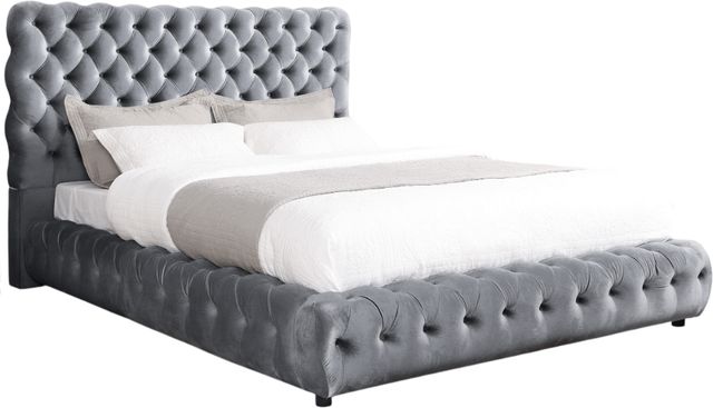 Crown Mark Flory Gray King Upholstered Platform Bed-0