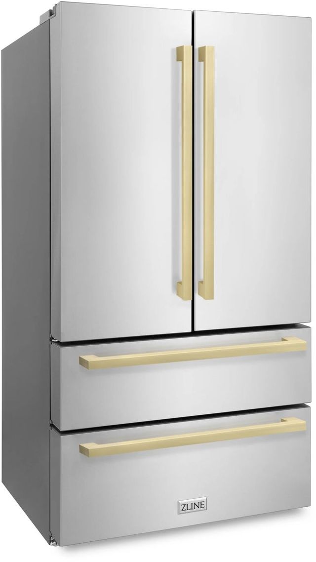 ZLINE Autograph Edition 36" 22.5 Cu. Ft. Fingerprint Resistant Stainless Steel Counter Depth French Door Refrigerator with Champagne Bronze Modern Handles-2