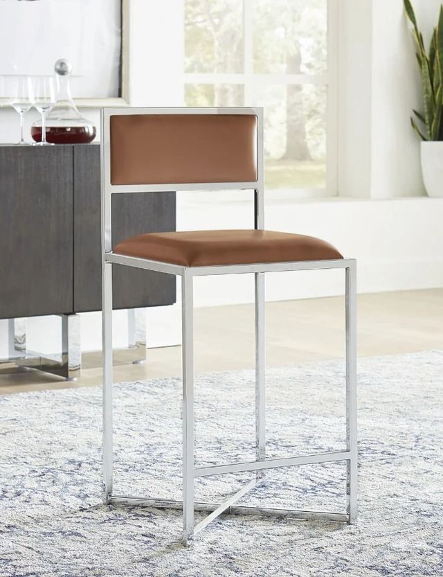 Modus Furniture Amalfi Cognac X-Base Counter Stool with Chrome Base-1