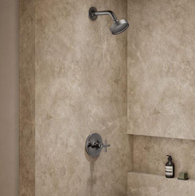 KOHLER® Purist® Rite-Temp® Vibrant Titanium 2.5 GPM Shower Trim Kit with Cross Handle-1