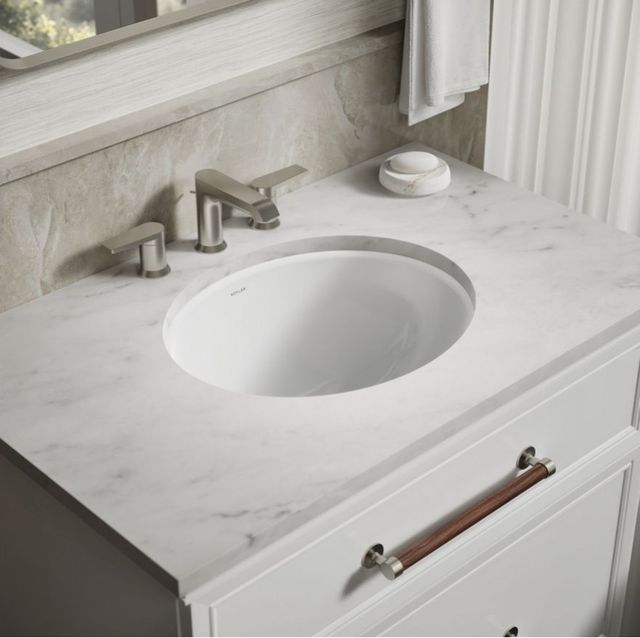 Kohler Caxton® White 19.25" Oval Undermount Bathroom Sink, No Overflow-2