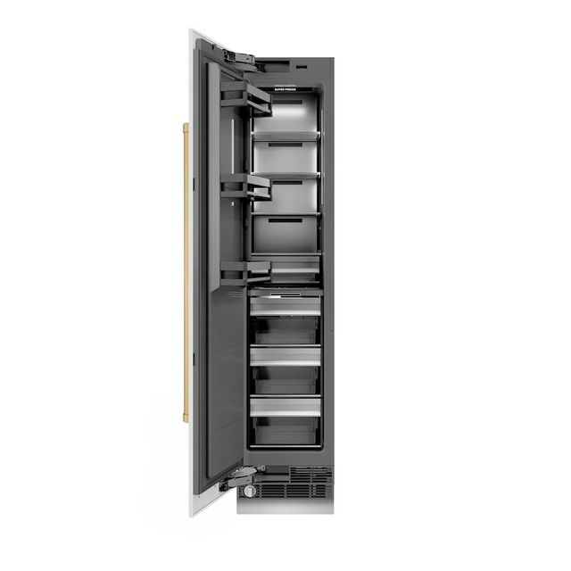 ZLINE Autograph Edition 18 in. 8.6 Cu. Ft. Left Hinge Column Freezer in White Matte with Graphite Gray Interior and Champagne Bronze Accents-1