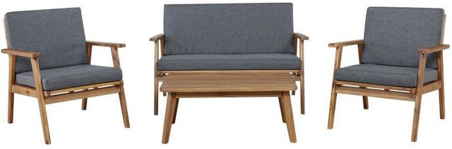 Linon Cosgrove 4-Piece Gray Fabric/Wooden Outdoor Patio Chat Set-1