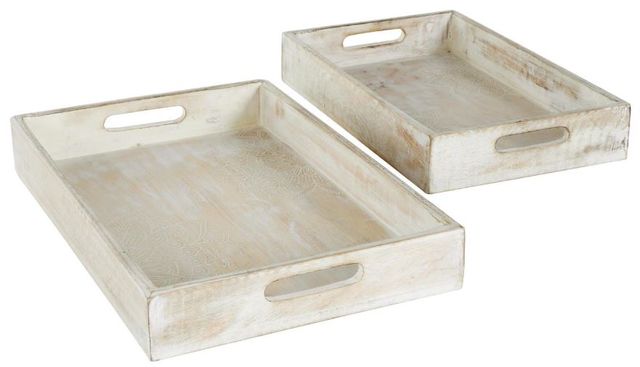 Deco Marche 2-Piece Cream Wood Tray with Carved Mandala Interior Set-0