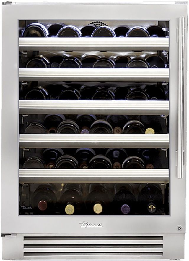 True® 24” 5.8 Cu. Ft. Stainless Steel Left Hinge Undercounter Wine Cooler with Glass Door-0