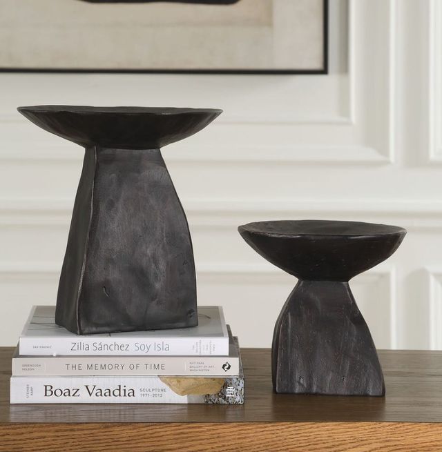 Uttermost® Shadow 2-Piece Matte Dark Brown Pedestal Bowl Set-1