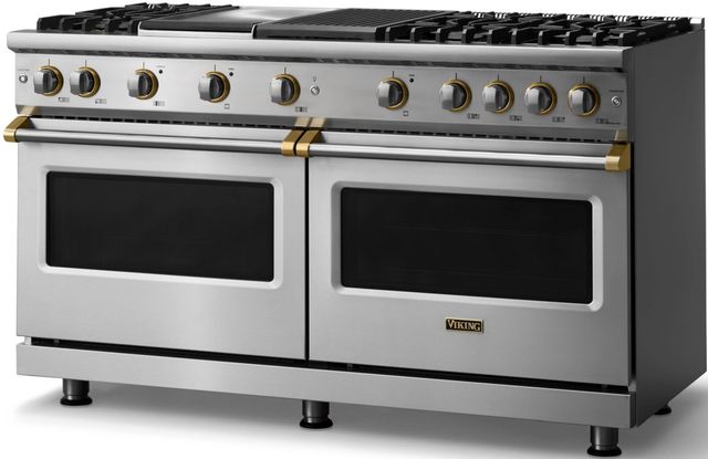 Viking® 5 Series 60" Stainless Steel Pro Style Gas (NG) Range with Brushed Brass Trim-2