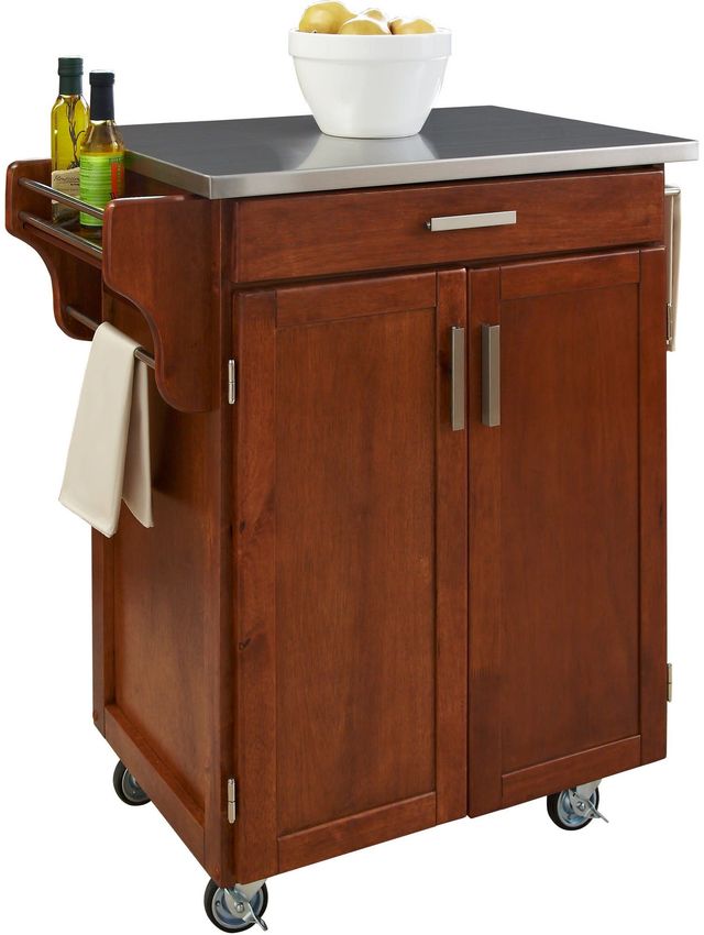 homestyles® Cuisine Cart Medium Oak/Stainless Steel Kitchen Cart-0